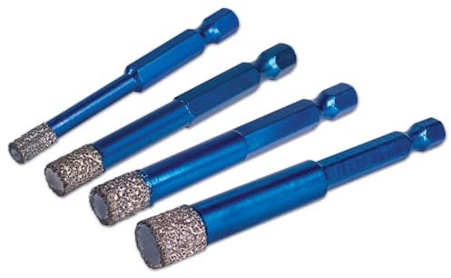 Mexco Wax filled Diamond Tile Drill Bit Multipack with Hex Fit for Drilling Porcelain, Ceramic, Stone – 5.5mm, 6mm, 7mm & 8mm