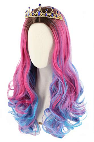 Topcosplay Rosa Perücke für Kinder Mädchen, Lang Lockige Perücke Rosa Blau Cospaly Halloween Kostüm Party Perücken