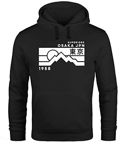 Neverless® Hoodie Herren Aufdruck Osaka JPN japanische Schriftzeichen Fashion Print Kapuzen-Pullover Männer schwarz M