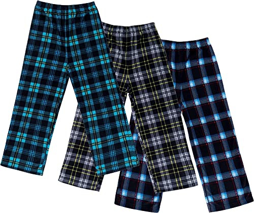 Mad Dog Concepts Boys Pajama Pants - Soft Micro Fleece PJ Bottoms for Kids Printed Plaid Design Boy's Sleepwear Size 6–20 3PK - Size 14-16, Black/Blue/Teal