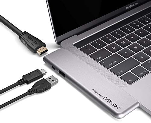 MINIX NEO SD4 USB-C-Multiport-SSD-Speicher-Hub, 480 GB, kompatibel mit Apple MacBook Air/Pro, HDMI 4K @ 60 Hz, Thunderbolt 3, USB 3.0, Verkauft von MINIX Technology Limited, Space Grey
