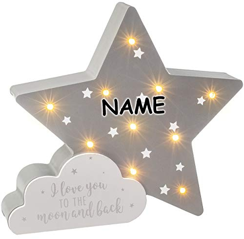 alles-meine.de GmbH LICHT & Deko - Stern - LED -Holz - mit Spruch - Batterie betrieben - 10 LED - inkl. Name - 22 cm - stehend Dekolicht Dekoration Lampe Tischlicht Dekoglas La..