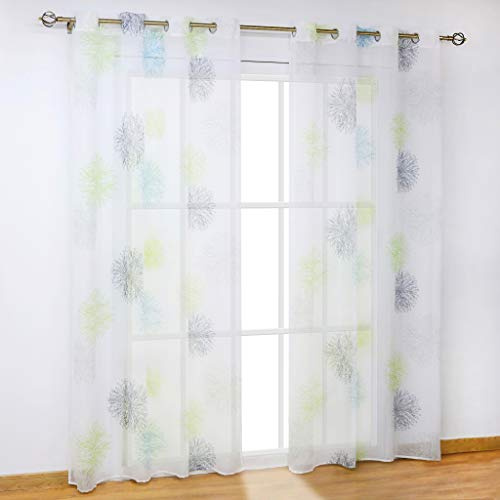 SCHOAL Gardinen mit Ösen Transparente Vorhänge Voile Fensterschal Modern Ösenschal mit Kreis Muster 1 Stück BxH 140x225cm Blau