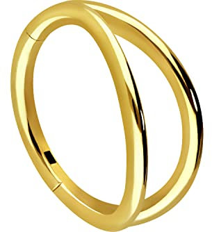 PIERCINGLINE Segmentring Clicker 2 Ringe Chirurgenstahl Piercing Nase Septum Ohr Helix Tragus Goldfarben 12 mm