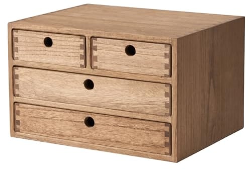 KIRIGEN Cajas de Madera para cajones Planos de Archivos, Cajas de Almacenamiento con Compartimentos, Montaje sin Herramientas 3 Niveles/4 cajones Color marrón