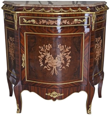 Barockschrank Holzschrank mit Marmorplatte Intarsien Kommode 100cm Nachtkommode cat842 Palazzo Exklusiv