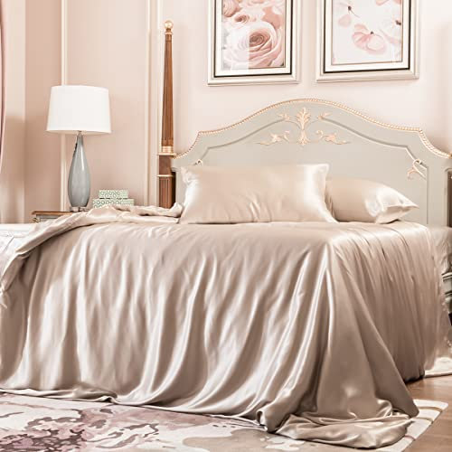 PROMEED Bettbezug-Set aus 100 % Maulbeerseide, 3-teilig, Queen-Size-Größe, echte 23 Momme Güteklasse 6A Seide mit Bettbezug und Kissenbezügen (Champagner, Queen)