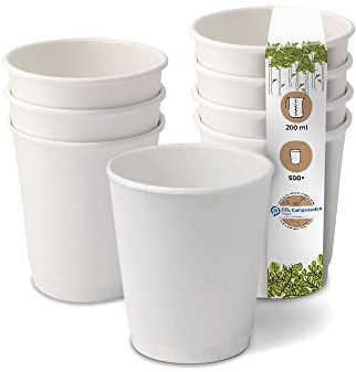 BIOZOYG 500 Stück Kaffeebecher isolierte Pappbecher 200ml / 8 oz Ø 80 mm weiß - doppelwandig plastikfrei nachhaltige Materialien - Einwegbecher Glühweinbecher
