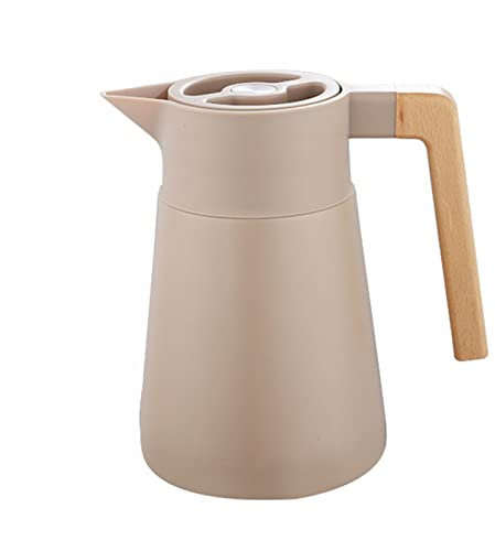 Pichet Isotherme Thermos Sous Vide Isolé, Acier Inoxydable, Grande Capacité, Avec Manche En Bois, Carafe à Café Thermique Pour Le Thé Café Chaud Et Froid, Pour Hôtel Bureau Domicile (Kaki,1.5L)