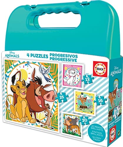 Educa - Disney Tiere, 4in1 Puzzleset mit 12/16/20/25 Teilen, Puzzle für Kinder ab 3 Jahren (19309)