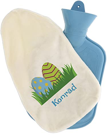 stempel-fabrik – Wärmflasche mit personalisierbarem Bezug – Ostereier – kuscheliger Wärmflaschenbezug mit Wunschtext wie Namen individuell gestalten – Geschenkidee für Kinder & Erwachsene (800 ml)