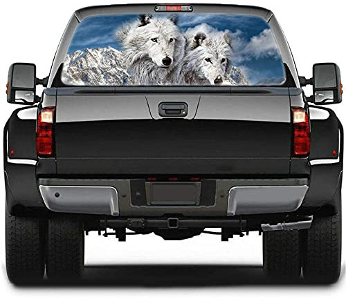 Arctic Wolf Auto-Heckscheibenaufkleber, perforierte Fensterfolie, Aufkleber für Auto / Lkw / SUV, 168 x 74 cm