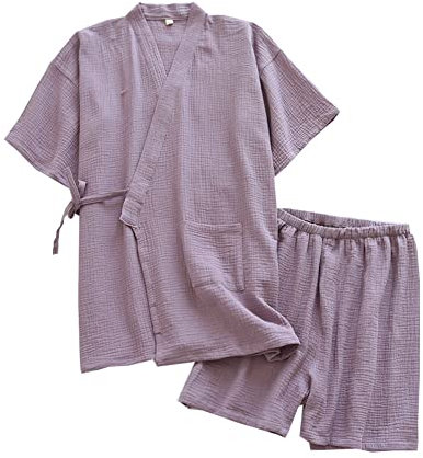 Kimono estivo sottile stile giapponese pigiama confortevole traspirante garza di cotone camicia da notte vestito fumante accogliente casa indossare XL taglia per le donne (viola), viola, XL, Viola, XL