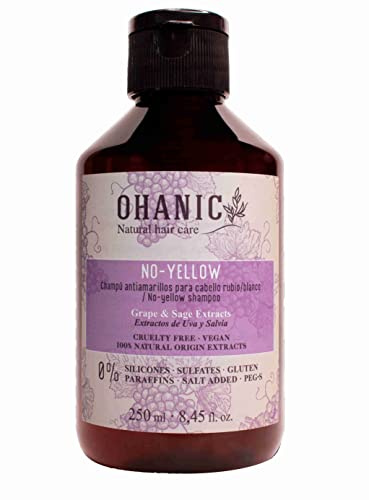 OHANIC no-yellow Professional Entgilbungsshampoo violett 250 ml, vegan und grausamfrei, sulfatfrei, Pflege von gefärbtem und geblichenem Haar mit natürlichen Trauben und Salbeiextrakten.