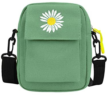 FuninCrea Crossbody Phone Bag, Cute Mini Canvas Shoulder Bag With Zipper Mobile Phone Wallet Bags with Double Layer and Adjustable Strap Small Items Storage Bag for Cellphone Key (green)