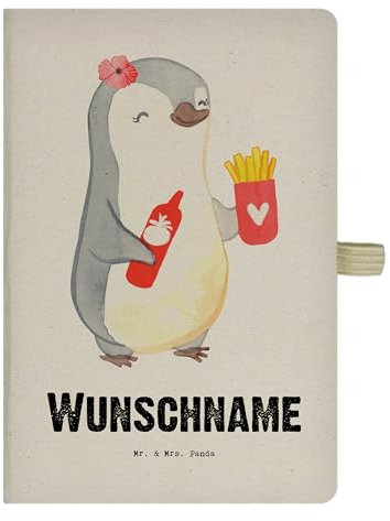 Mr. & Mrs. Panda DIN A4 Personalisiertes Notizbuch Imbissverkäuferin Herz - Personalisierte Geschenke, Tagebuch Mit Wunschtext, Aus Baumwolle Personalisiert, Lustig, Imibissverkäuferin, Kariert Namen