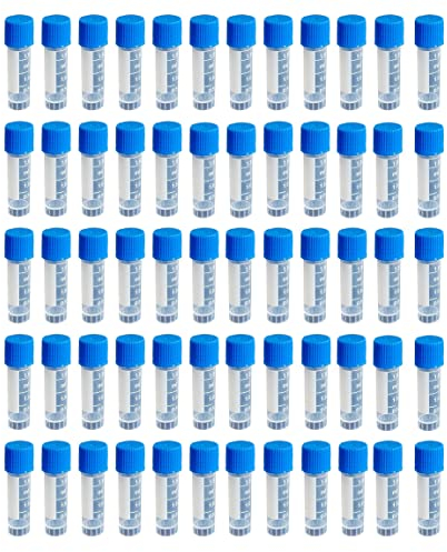 HUAZIZ 60 Pcs Bleu Tubes à Essai en Plastique 1,8ML Gradué avec Bouchon à Vis pour Laboratoire,Cryotubes En Plastique Tubes Cryogéniques Gradués Tube à Échantillons