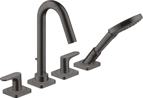 hansgrohe AXOR Citterio M 4-Loch Wannenrandarmatur mit Hebelgriffen und Rosetten, 34444340, Farbe: Brushed Black Chrome