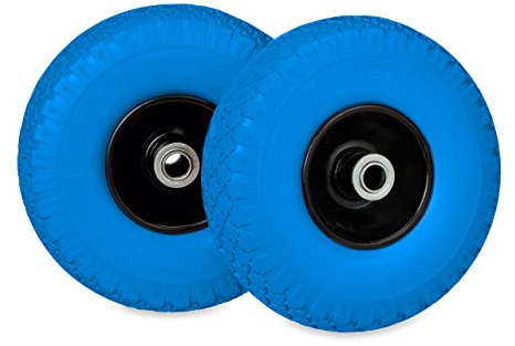 Relaxdays Schubkarrenrad 3.00-4, 2er Set, PU Vollgummi, Stahlfelge, pannensicheres Sackkarrenrad, 100 kg, schwarz/blau