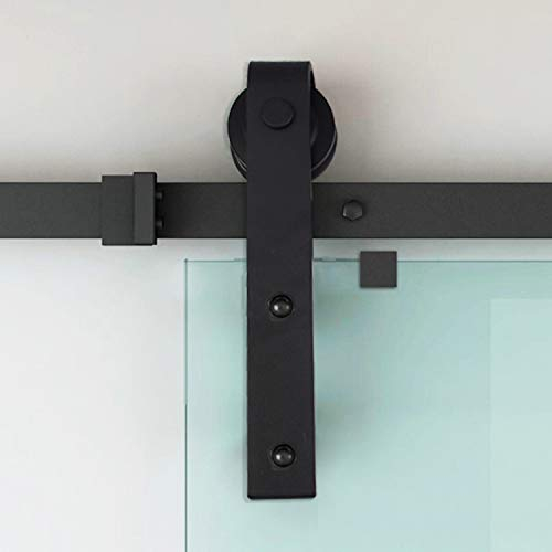 Lospitch 152cm/5ft Schiebetürbeschlag Laufschienen für Schiebetür Hängeschiene Schiebetürsystem Set Die maximale Tragfähigkeit beträgt 150 kg geeignet für eine Türbreite von 75 cm(Rechteck)