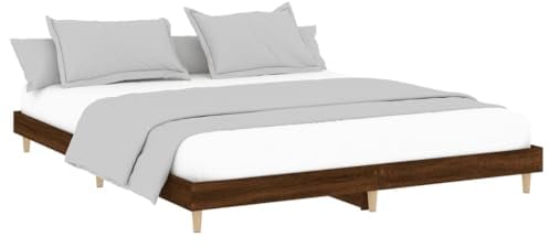 vidaXL Bettgestell, Bett mit Holzbeinen, Doppelbett für Schlafzimmer, Bettrahmen mit Lattenrost, Schlafzimmerbett, Braun Eichen-Optik 200x200cm Holzwerkstoff