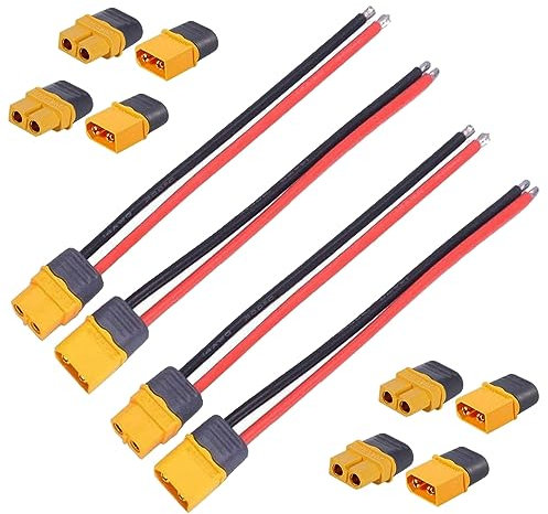 GTIWUNG 2 Paar XT60H Stecker mit Kabel 15cm 12AWG Silikon Draht, 4 Paar XT60H Batterie Anschlüsse, XT60-H Mantelgehäuse Stecker, XT-60 Männlich Weiblich Stecker Buchse mit für RC Lipo Akku, Gelb