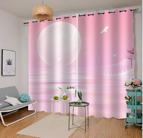 Sepustas Oeillet pour Rideaux Rose Rideau Thermique Isolant Anti Froid 3D Style Japonais Rideau Occultant Opaque Salon Maison Décoration Rideau Motif Polyester（234x183 cm）