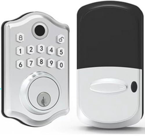 Smart Door Locks with Fingerprint Door Handle - Keyless Front Door Lock Smart Locks Front Door with PIN Code Entry (Silver)