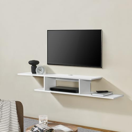 [en.casa] TV-Wandregal Støvring TV Regal hängend mit 4 Ablagen Fernsehregal für Wandmontage max. 15 kg Multimediaregal Weiß 150 x 25 x 21 cm