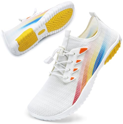 WateLves Herren Damen Badeschuhe Strandschuhe Wasserschuhe Schwimmschuhe Aquaschuhe Sommer Surfschuhe Barfußschuhe Schnelltrocknend(Weiß,37 EU)