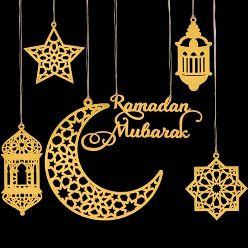 LVZONGXIN 6 Stück Anhänger Ornament, Ramadan Kareem Dekoration, Akryl Ramadan Eid Mubarak Deko.