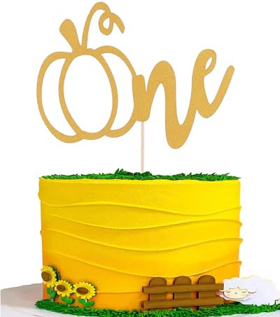 Pumpkin One Cake Topper - Gold Glitter Pumpkin First Birthday Cake Decoration, 1st Birthday Baby Shower Thanksgiving Day Party Decorations Supplies