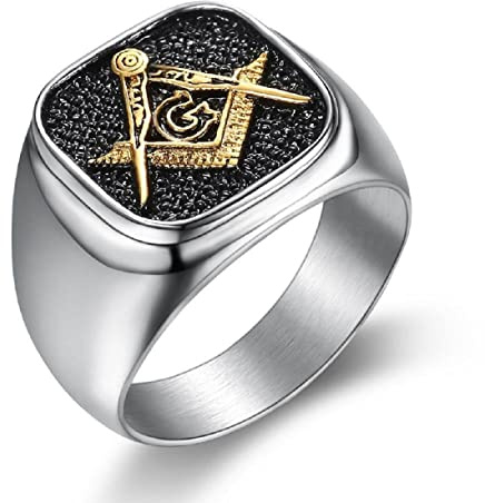 Bague Maçonnique Mater, Boussole Et Bague CarrÉE Pour Hommes, Bague Maçonnique Loge Bijoux Symbole Franc-Maçon Classique, ChevaliÈRe Boussole Maçonnique Bague CarrÉE De Symbole Maçonnique