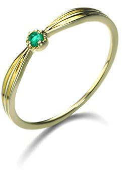 Lieson Freundschaftsringe Frauen, Verlobungsring Gold 750 18K Einfach Rund Solitär Smaragd Verlobung Ringe Gelbgold Große 62 (19.7)