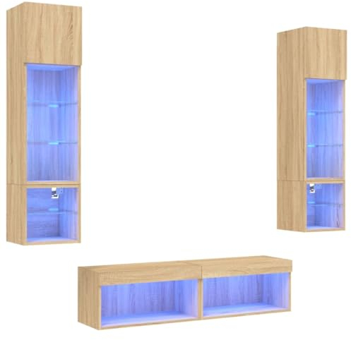 vidaXL 6-TLG. Wohnwand mit LED-Beleuchtung Sonoma-Eiche Holzwerkstoff