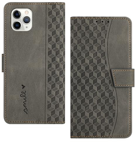 Radoo Handyhülle für iPhone 11 Pro (5,8 Zoll) Hülle Leder für Klappbar PU Leder Tasche Flip Wallet Stoßfeste Case Schutzhülle Klapphülle für iPhone 11 Pro Hülle Lederhülle (Asche)