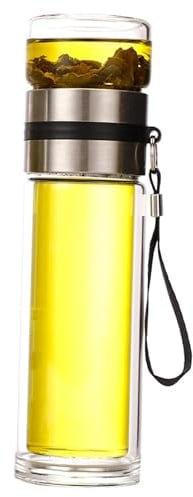 Double Wall Glass Tea Infuser Bottle, Borosilicate Tea and Water Separation Bottle with Tea Infuser Clear Filtration Portable Travel Tea Flood Cup