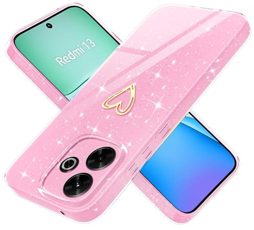 Yichxu Cover per Xiaomi Redmi 13 4G Custodia Glitter TPU Silicone Brillantini con Protezione Fotocamera Motivo Cuore Sottile Morbid Antiurto Protettiva Case per Redmi 13 4G, Rosa