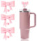 3 Pcs Pink Bow Straw Covers Cap Toppers Compatible with Stanley 30&40 oz Tumbler Cups, 10mm Reusable Silicone Straw Toppers for Stanley Cups Straw Accessories(Pink)