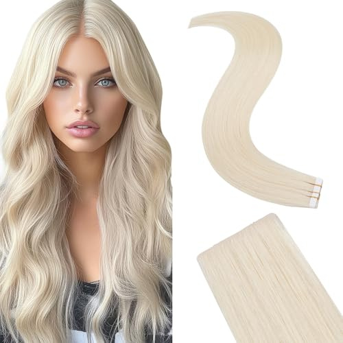Silk-co unsichtbare Tape Extensions Echthaar, Tape in Extensions Echthaar 10stk 20g, Invisible Haarverlängerung human hair Platinblond 30cm