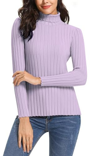 Gyabnw Suéter Mujer Jersey de Manga Larga y Cuello Alto Elegante Casual Pullover Invierno Tejido Suave Básico