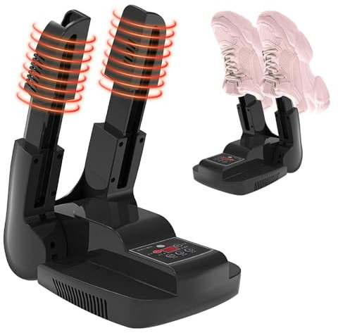 SKIKHN Schuhtrockner Antibakteriell, Schuhtrockner Elektrisch, Schuhtrockner Mit Ozon Elektrisch Fußwärmer, Tragbare Schuhheizung Schuhwärmer mit Timer Funktion, Faltbares Design (Schwarz-02)