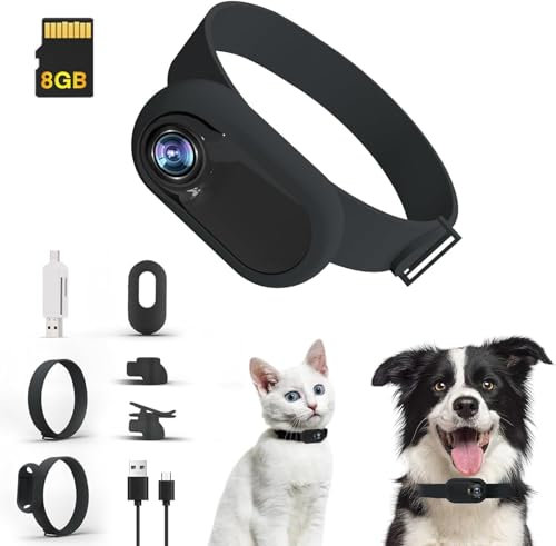 Cat Camera Collar HD 1080P, Wireless Dog Collar Camera with 8GB SD Card, Sport Action Camera Cat Collar Camera for Pet Supplies Video Records Camera for Cats Dogs Gift