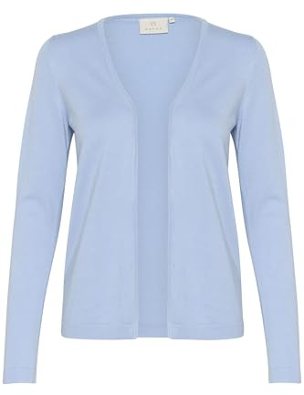 KAFFE Women's Cardigan Long Sleeves Regular Fit Open Front Hip Length Sweater, Soft Chambray, XL