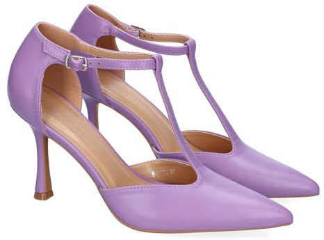 90624 Zapatos de Tacon Fino para Mujer, Elegantes, Punta Fina, Diseno Moderno con Tira en el Empeine y Cierre de Hebilla, Ideales para Eventos. Lila Talla 41