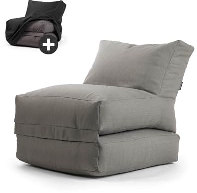 mokebo® Outdoor Sitzsack mit Schutzhülle 'Der Summerdream', Bean Bag mit Füllung oder Gartenliege für Indoor & Outdoor, auch als Outdoorkissen, Relaxliege oder Liege in Steingrau