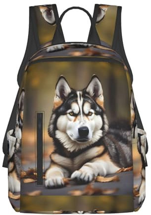 BREAUX Leichter Rucksack mit niedlichem Husky-Aufdruck, für Reisen, lässige Umhängetasche, Laptop-Rucksack, passend für Freizeit, Schwarz, Einheitsgröße