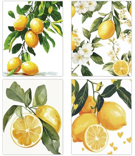 CREATCABIN 4Pcs Lemon Tree Canvas Wall Art Fruit Painting Unframed Abstract Lemon Branch Picture Print Poster Artwork Decoration for Home Kitchen Farmhouse Rustic Signs Wall Decor 8 x 10 Inch