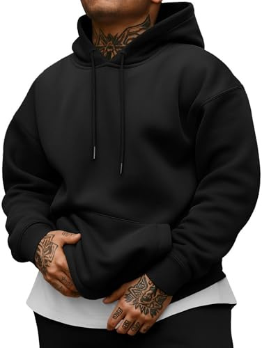 QIXING Herren Fleece Kapuzenpullover Baumwoll gefüttert mit Kangaroo-Tasche & Saumzug - Winter Casual Streetwear Hoodie