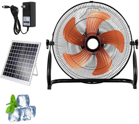 Solar Fan Battery Operated, Rechargeable Floor Fan, 2-in-1 Solar Panel & AC Fast Charger, 12 Speeds, Velocity Metal Fans Heavy Duty For Camping, Outdoor, Hurricane(A 50CM/19IN 4000 mAh)